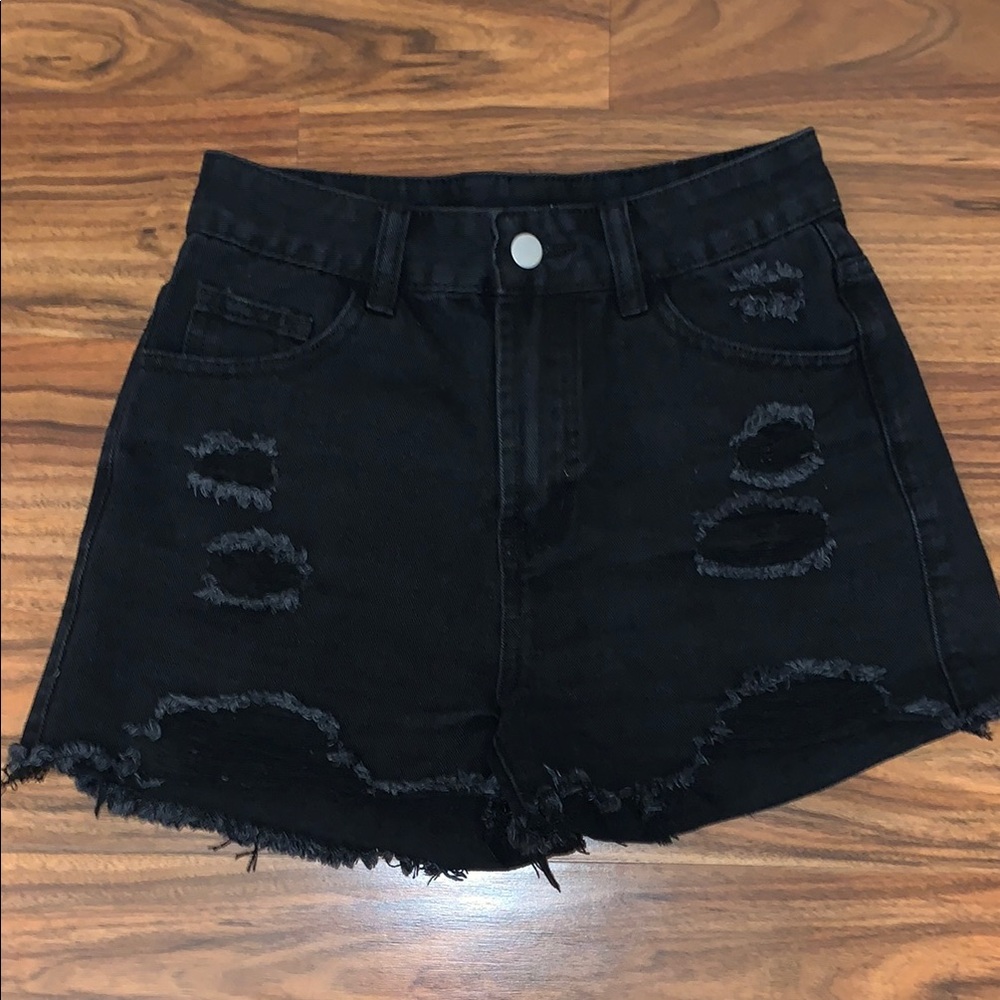 Women's Black Distressed Denim Shorts High Waisted